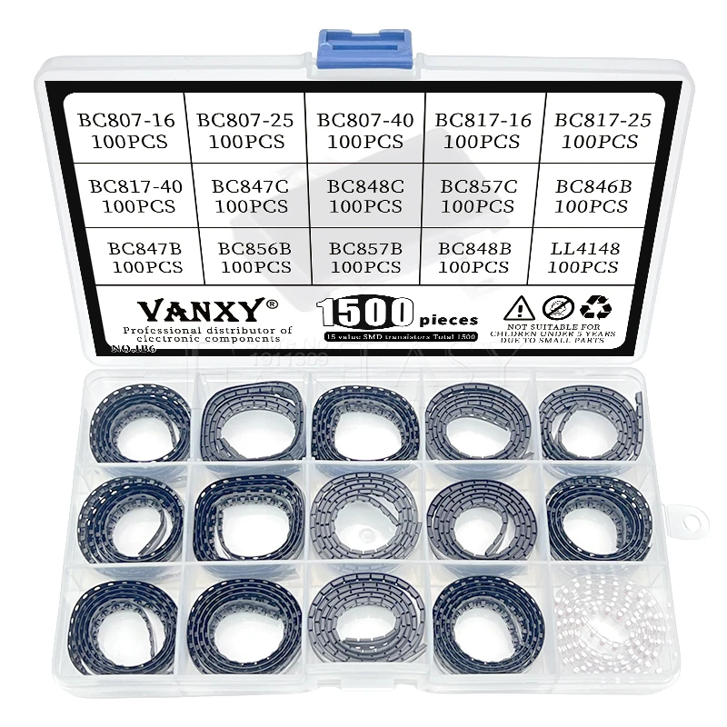 15 values SOT transistor kit BC817-25 BC807-25 BC807-40 BC817-40 BC847C BC848C BC857C BC846B BC847B BC556B BC857B BC848B LL4148