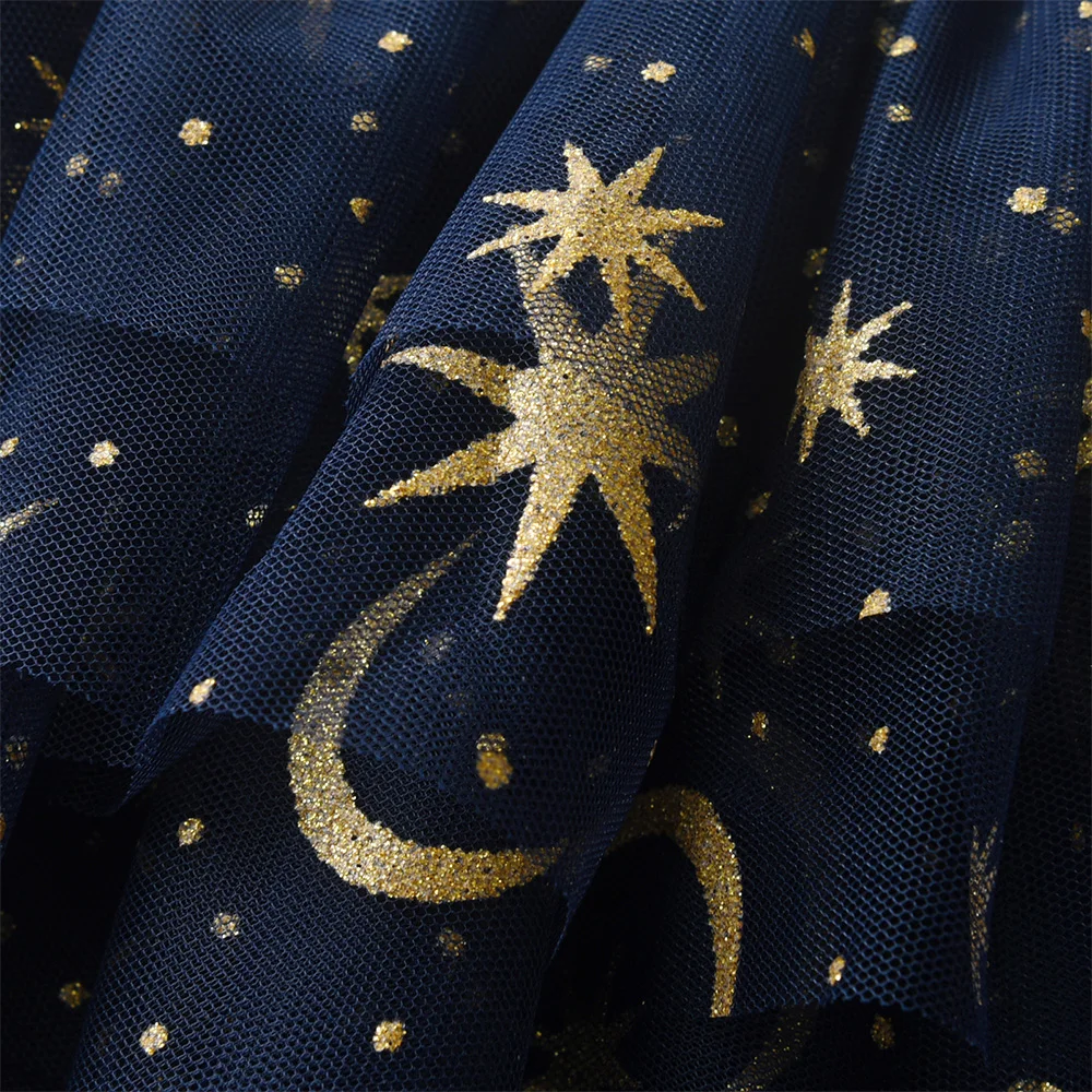Kleinkinder Kinder Baumwolle Lässige Marineblaue Leggings mit glitzernden Sternenmuster Mesh Tüll Tutu Röcke Fake 2-teilige Kinder Prinzessin Hose – Detail 5