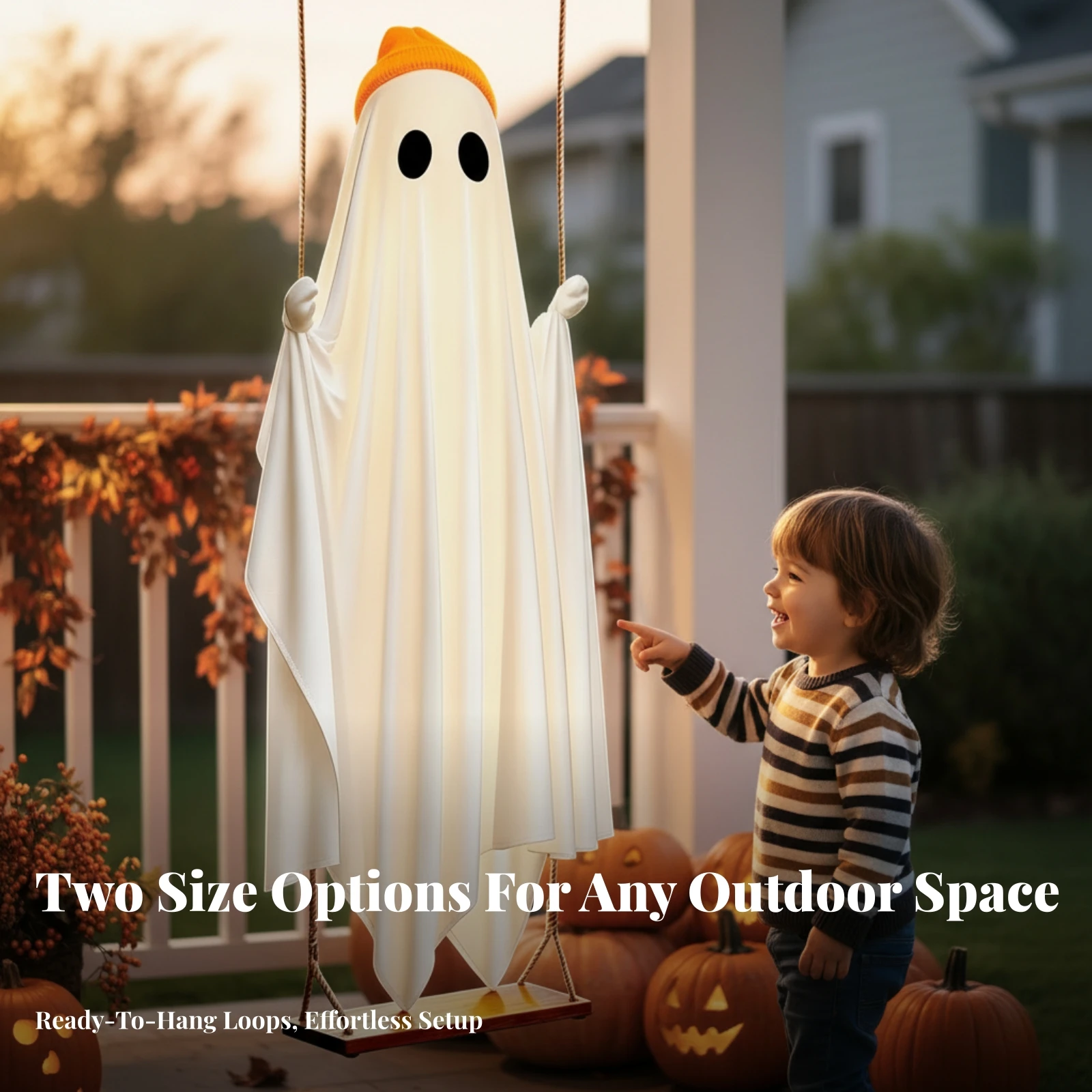 Hanging Ghost with Swing Floating Spooky Hanging Specter Ornament Adjustable Height for Porch Garden Yard Halloween Decor