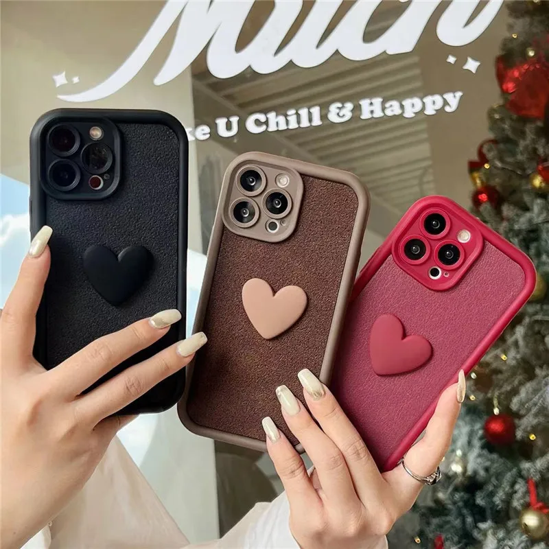 Ottwn 3D Love Heart księżycowy krater etui na telefon dla iPhone15 11 12 13 14 Pro Max XS XR wstrząsoodporny miękki silikonowy pokrowiec zderzaka