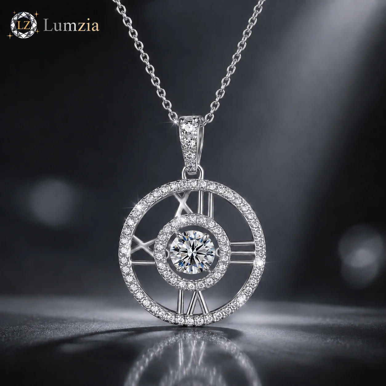 Moissanite Clock Necklace S925 Sterling Silver 0.5CT Round Stone Roman Numeral Pendant Fine Jewelry Gift for Women
