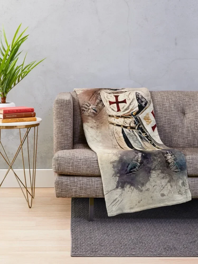 Knights Templar Warrior The crusader Watercolor Historic Fine Art Throw Blanket For Sofa Thin Flannel Blankets