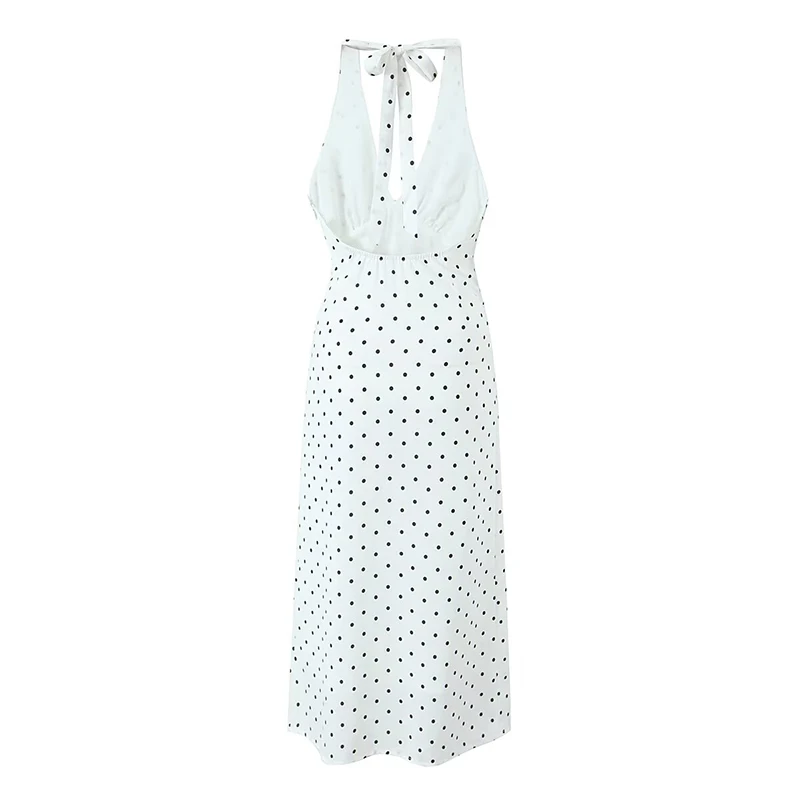 YENKYE Vintage Polka Dot Halter Dresses Women Sexy Backless A-line Holiday Party Dress Summer Robe