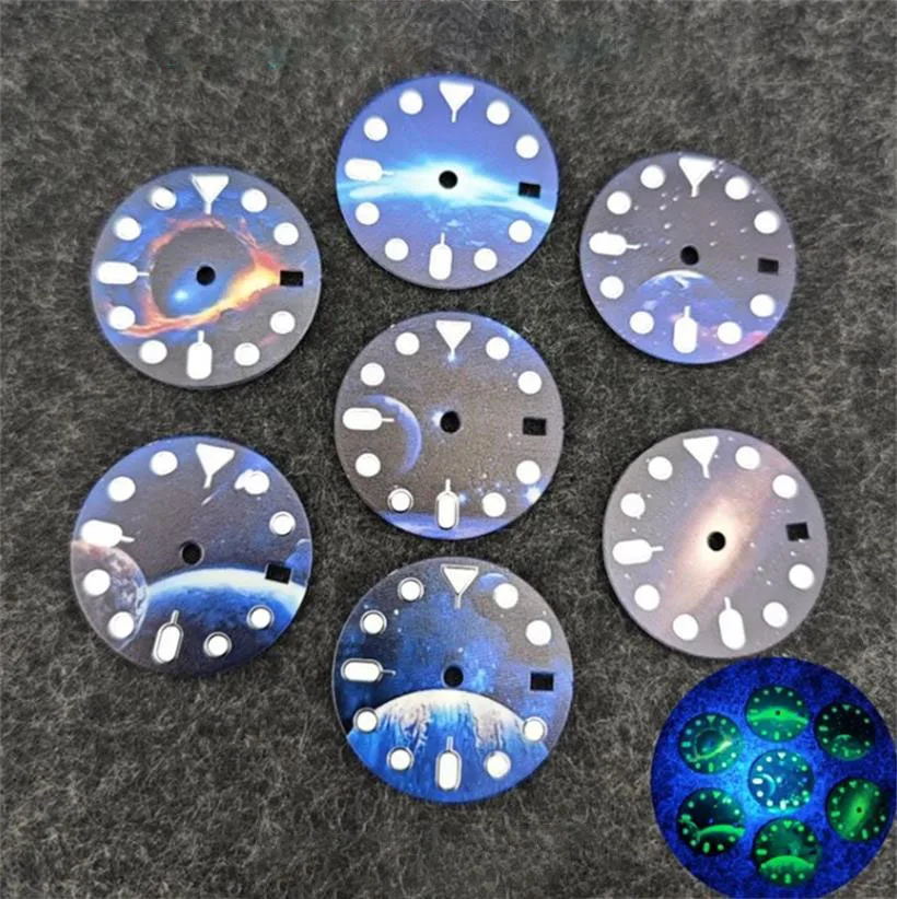 

Циферблат часов 28,5 мм, звездное небо, лунный циферблат, подходит для NH34, NH35, механический механизм, светящийся циферблат, аксессуары для часов