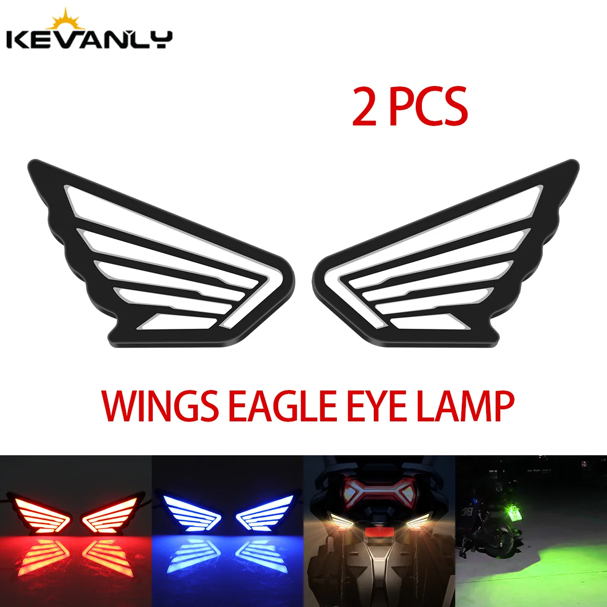 2pcs Motorcycle Angel Wing Shape LED License Plate Light Tail Decorative Lamp Strobe Light Anti-collision Reversing Signal Light