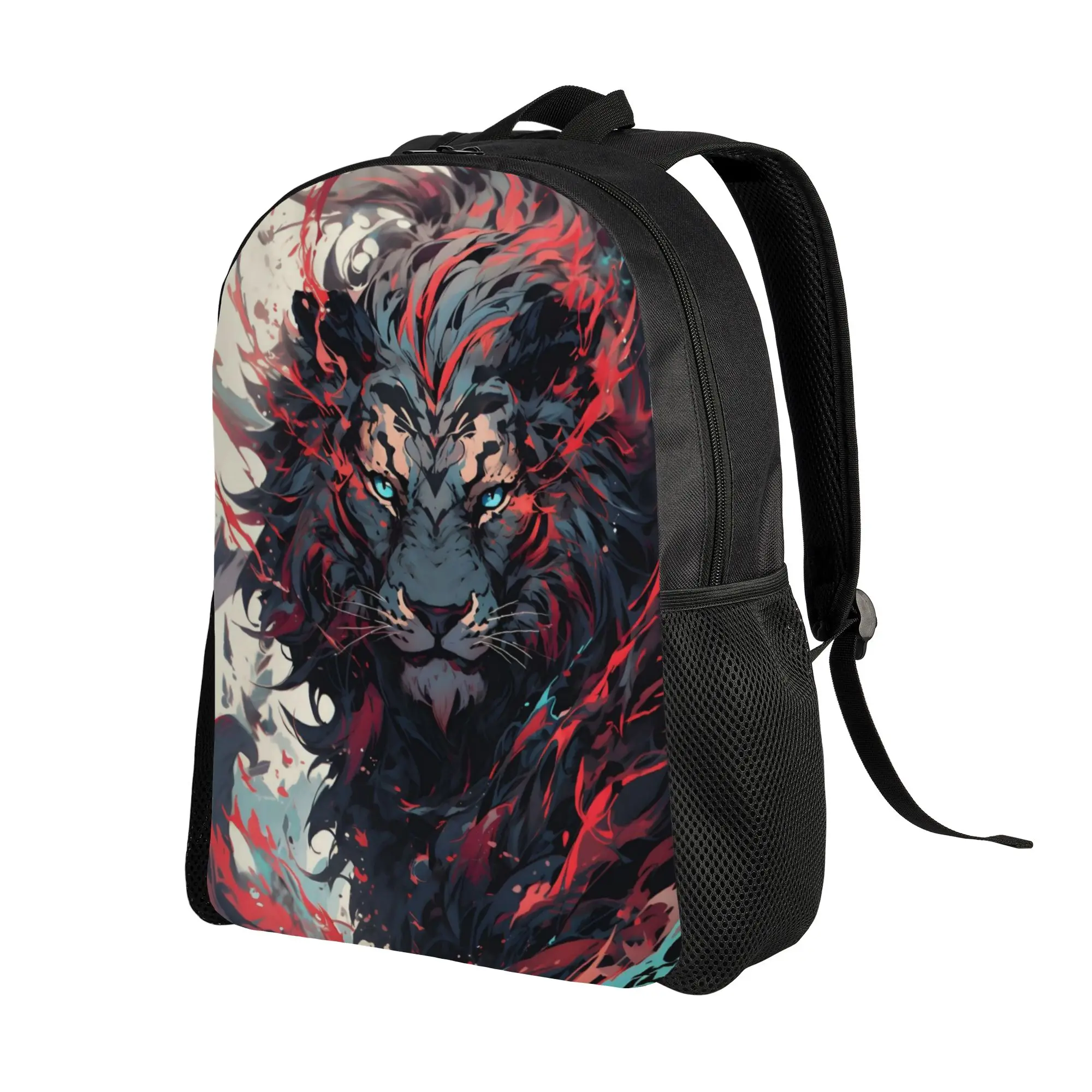 Back to school season Red Black Lion Artistic Portrait Print Knapsack  Teenager Vintage Backpack