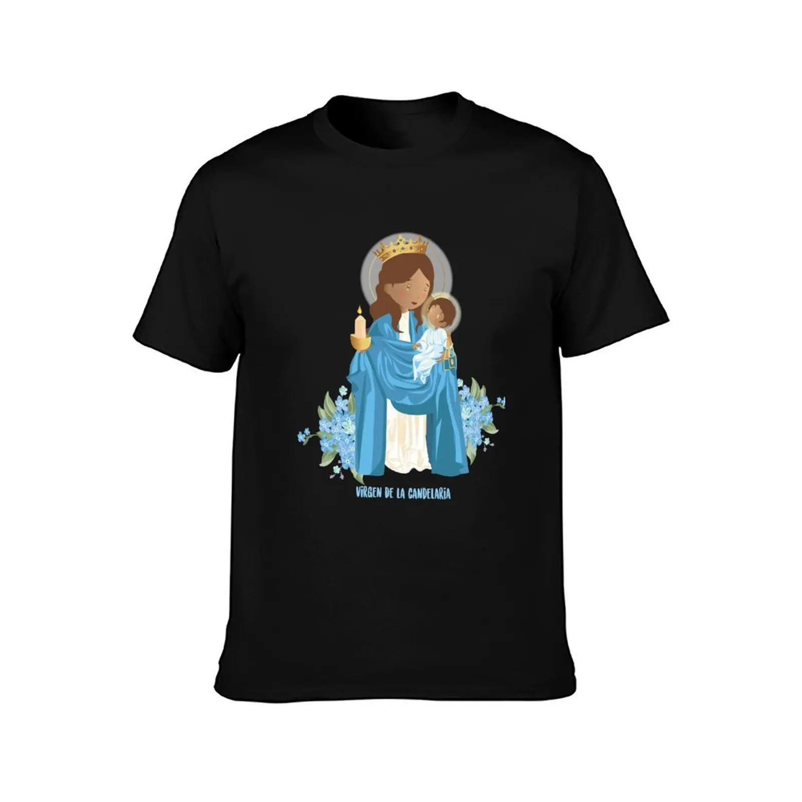 Virgin of Candelaria T-Shirt, Summer Casual Cotton Tee, Oversized Streetwear Tops, Vintage Graphic Print, Loose Fit Short Sleeve