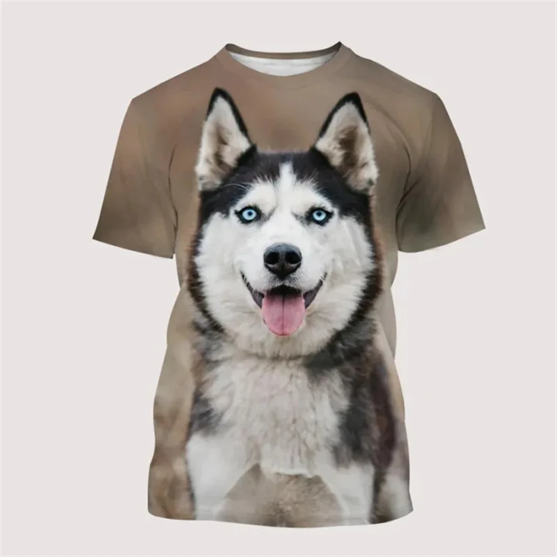 Funny Husky Graphic T Shirts For Men Fashion Casual Short Sleeve 3D Cute Dogs Printed Womens T-shirts Trend Loose Crew Neck Tees