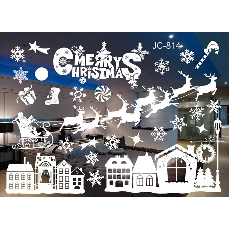 Christmas Snowflakes Electrostatic Window Clings Stickers Reindeer Santa Claus Window Decals Xmas Home Decorations New Year 2024
