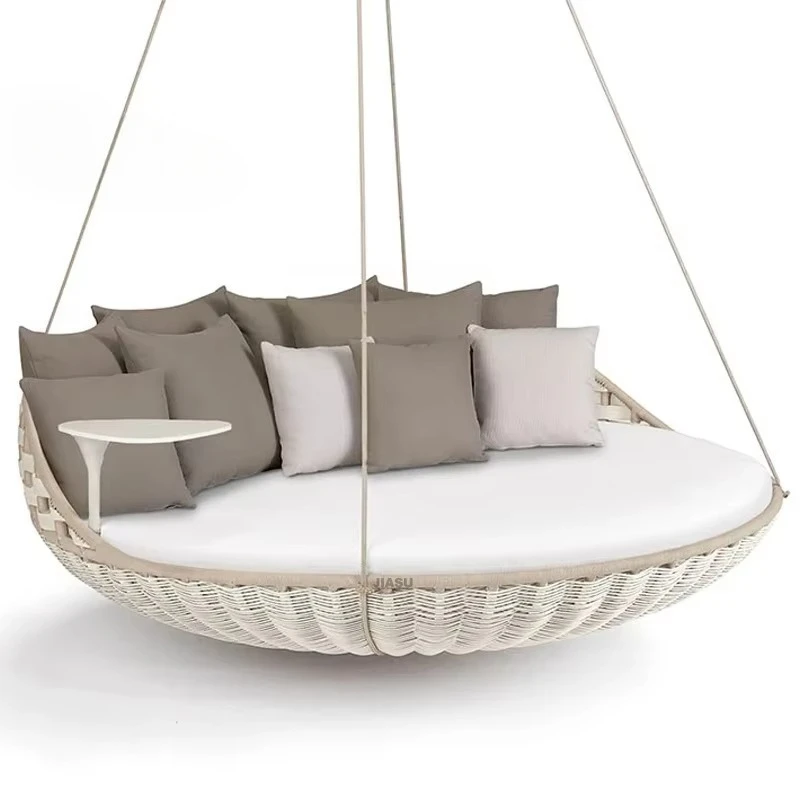 

-Outdoor swing bed Hanging sofa bed Modern swing sofa Adult garden furniture Porch rope Wicker rattan Round hammock