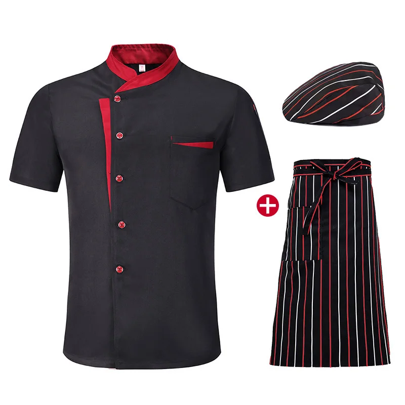 NiaaHinn-Chaqueta de Chef transpirable para hombre y mujer, uniforme de trabajo de manga corta para Catering, restaurante, cocina, ropa de cocinero para panadería, sombrero de Chef