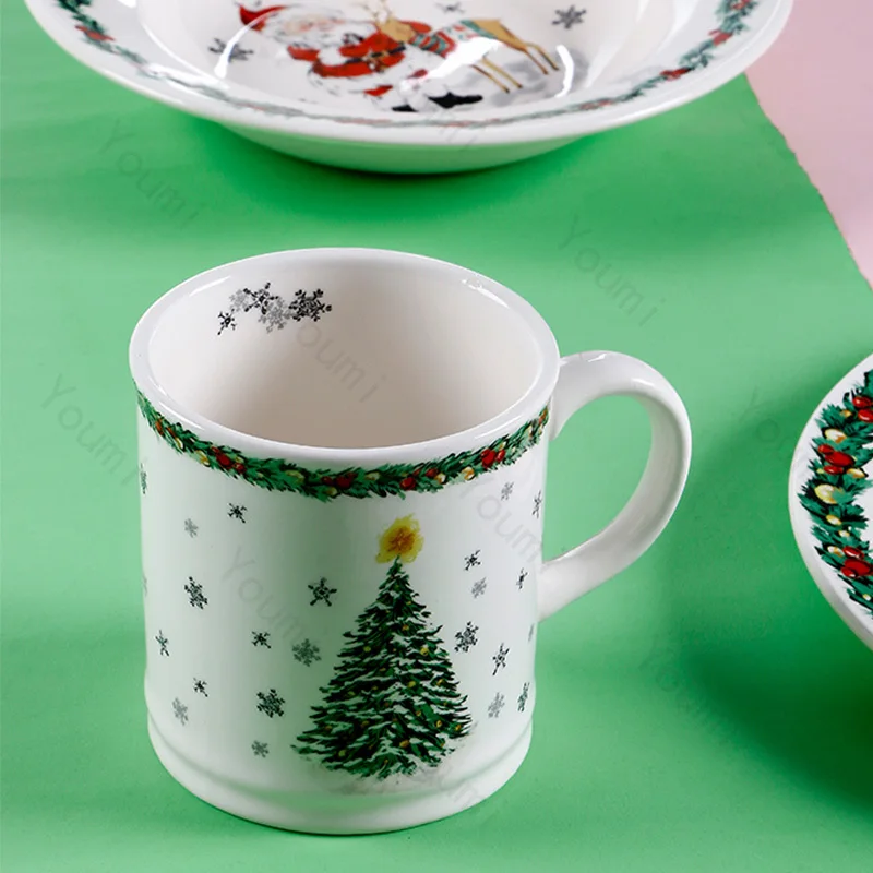 Creative Christmas Ceramic Plate Tableware Luxury Restaurant Steak Pasta Plates Home Delicious Dishes Soup Plate Exquisite Mugs