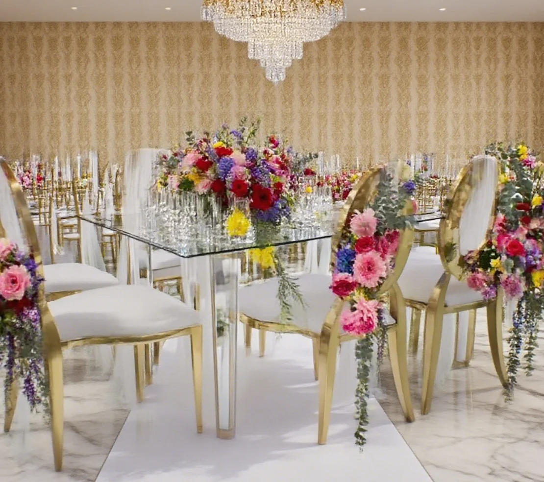 30pcs/50pcs/60/pcs/80pcs/100pcs f30 Luxury Customized PU Leather Seat Wedding Stainless Steel Dinning gold/sliver Chair
