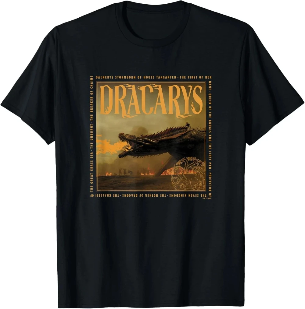 Camiseta Gráfica de Manga Corta para Hombre, Diseño de Dracarys Targaryen de Juego de Tronos, Camiseta Casual Negra Unisex