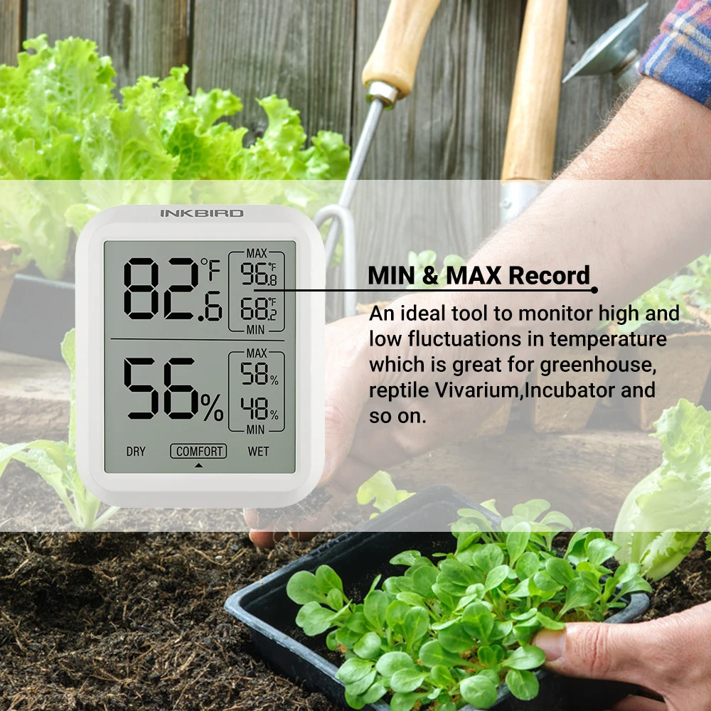 INKBIRD MINI SIZE ITH-20 Digital Indoor Thermometer and Hygrometer with LCD Display Plastic Large Display