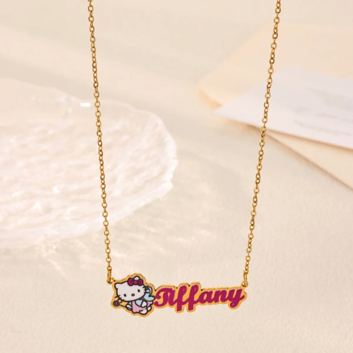 Sanrio Hello Kitty Custom Name Necklace For Women Girls Gold Plated Stainless Steel Enamel Personalized Jewelry Birthday Gift