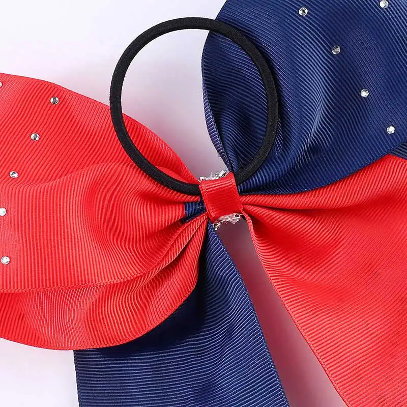 2Pcs Cheerleading Bow Hair Bands Girls Rhinestone Hair Rope Ponytail Holder Elastic Hair Ribbons Headwear Hair Accessories