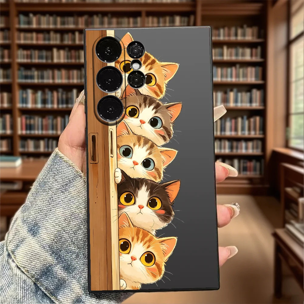 Peeking Kittens Illustration Soft TPU Case Slim Shockproof Protective Cover For Samsung Galaxy S Ultra FE Plus A Series 5G