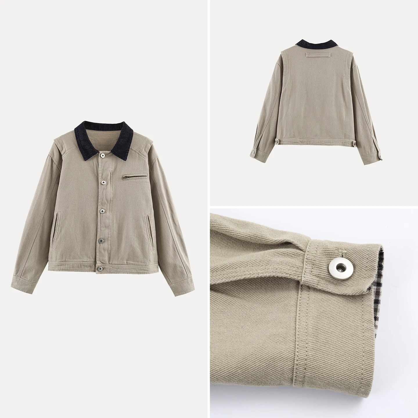 

2025 Winter New Women's Faion Personali Simple Match Workwear Jaet Coat Splicing Collar Long Sve Stand Version