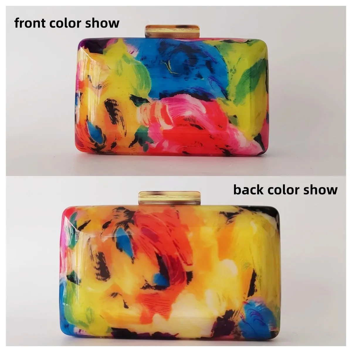 Unique Custom Flower Ink Cocktail  Acrylic Colorful Box Evening Summer Jelly Bag Purse Handbags For Women Female Acrylic Clutch