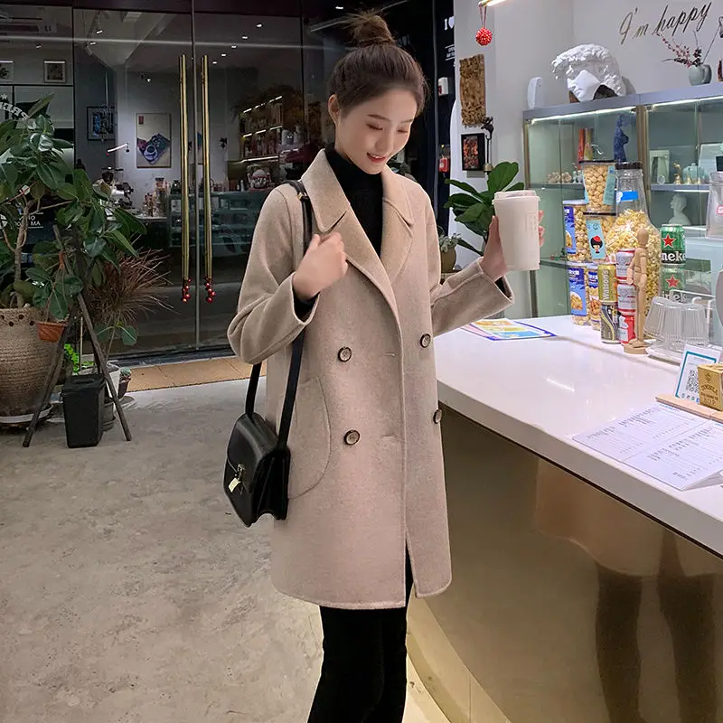 

Women's Mid-Length Woolen Coat, Korean Style, Loose Winter Outcoat, Female Fashion, Monochromatic, Casual, Versatile Outerwear