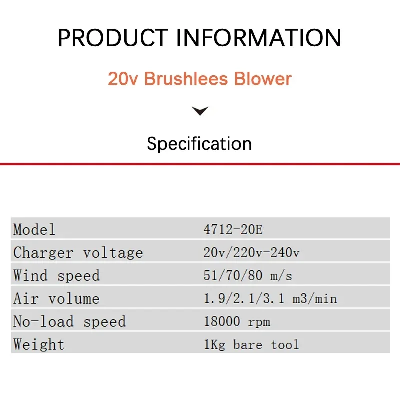 Devon 4712-li-20E Wireless Blower Rechargeable Brushless 20v Max 18000rpm 3.1 M3/min 3 Speed Adjuatable Universal Flex Battery