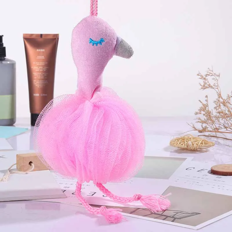 Cute Baby Bath Ball Cartoon Animal Flamingo Exfoliating Sponge Shower Brush Body Scrubber Kids Skin Cleaning Bath Toy