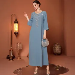 Eid Arab Women Eid Muslim Diamond Beading Dress Party Abaya Ramadan Musulman Vestidos Largos Party Long Dresses Elegant Robe