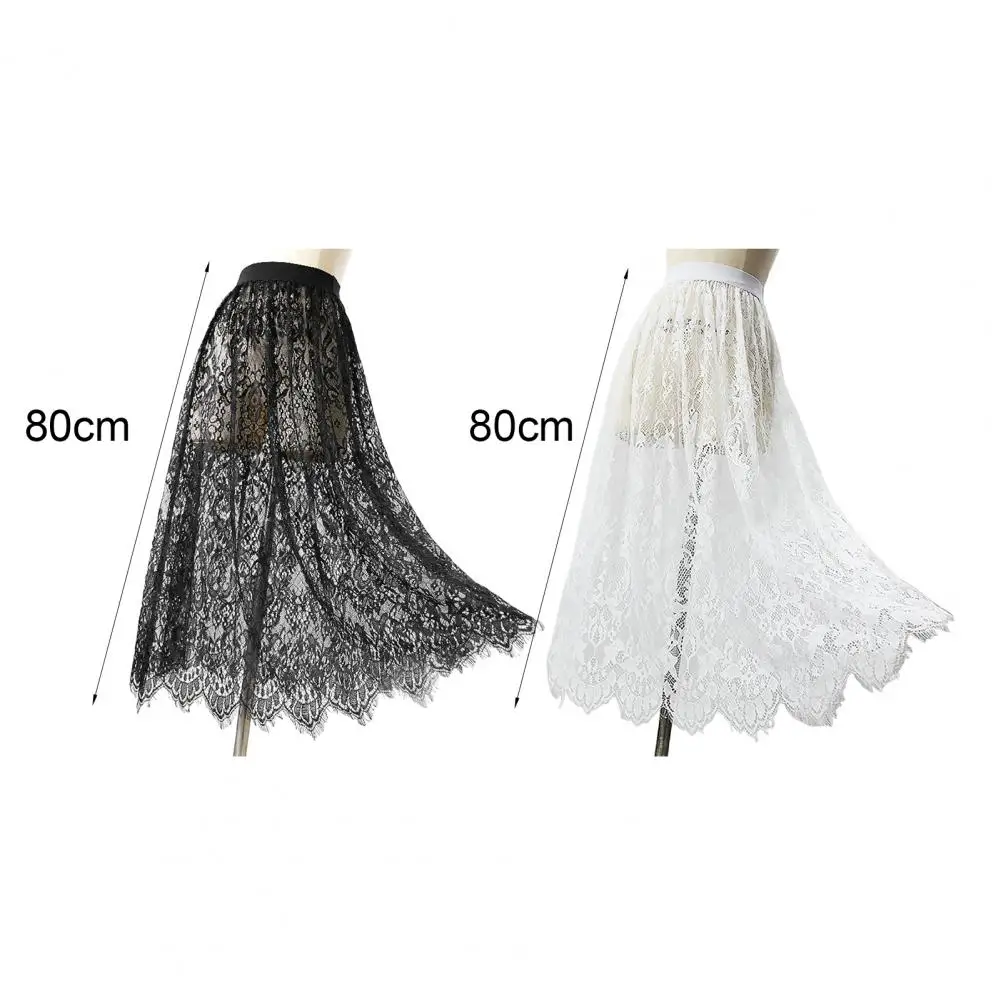 High-waisted Skirt Elegant Embroidered Lace A-line Skirt With High Waist Retro Cheongsam Style Feminine Floral Details For Women