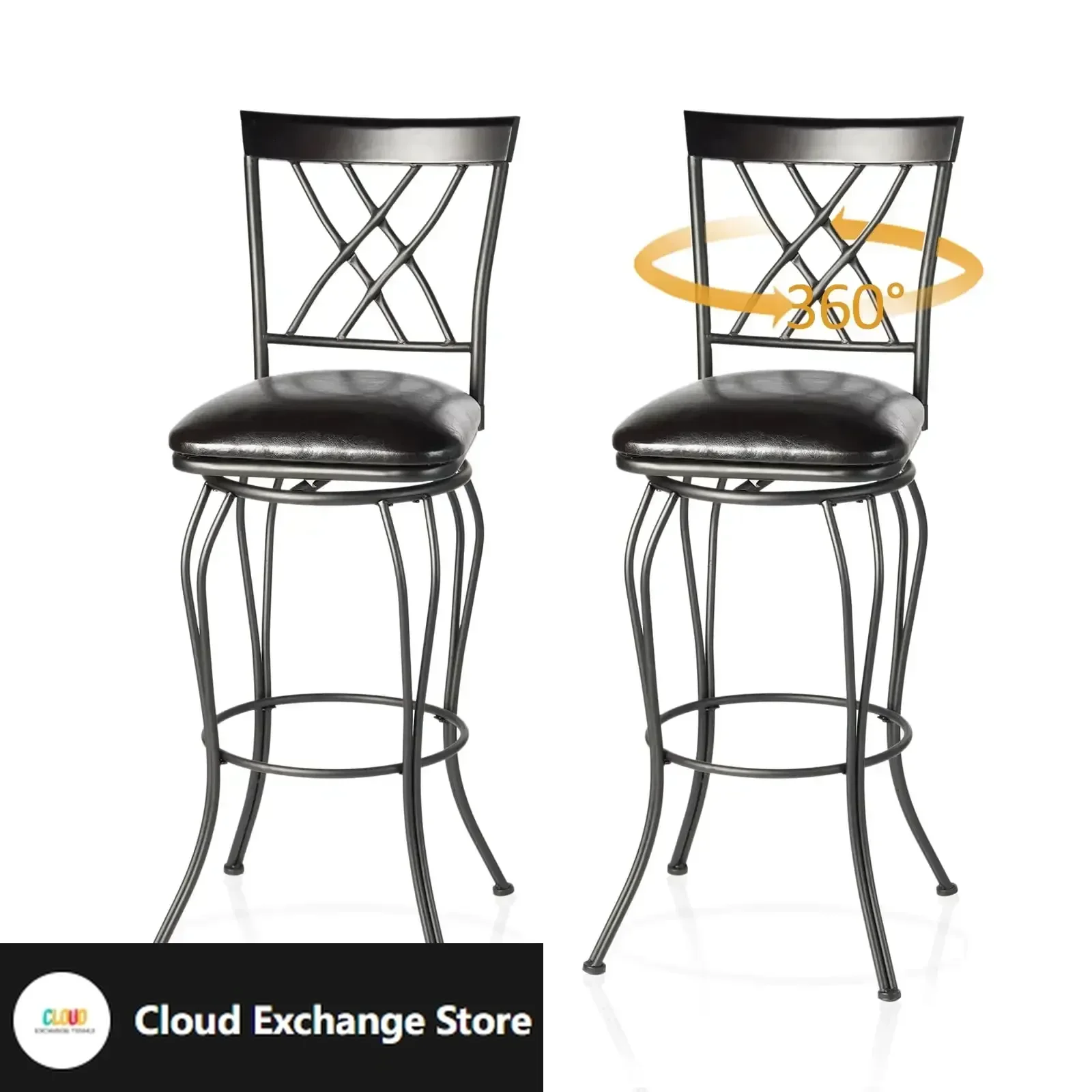 

30-inch Bar Stools Set of 2, Swivel Padded Stools for Kitchen Island, Black