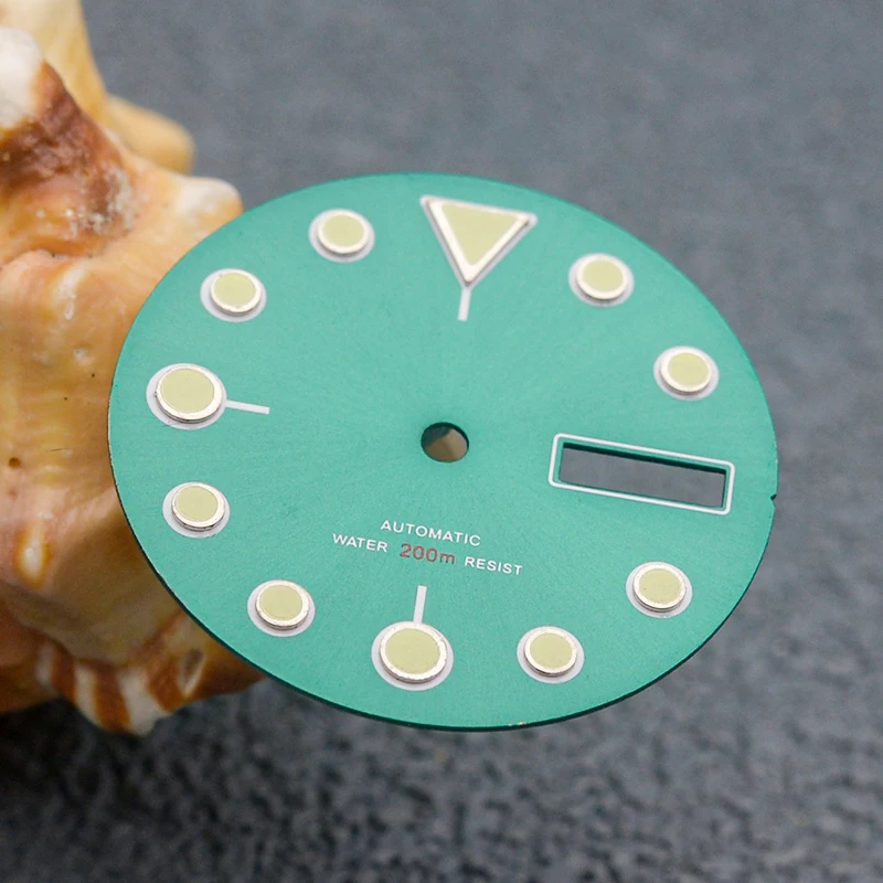 Green Luminous 28.5mm Dial NH35 NH36 Watch Dial Fit 7s26 NH35 NH36 Watch Movement Turtle Abalone SKX007 Tuna Watch Repair Parts