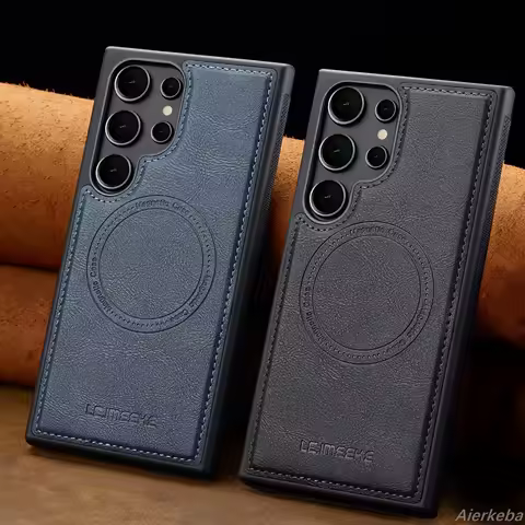 Magnetic MagSafe Pu Leather Phone Case for Samsung Galaxy S25 Edge S24 Ultra S23 FE S22 Plus S21 S20 A17 Wireless Charging Cover