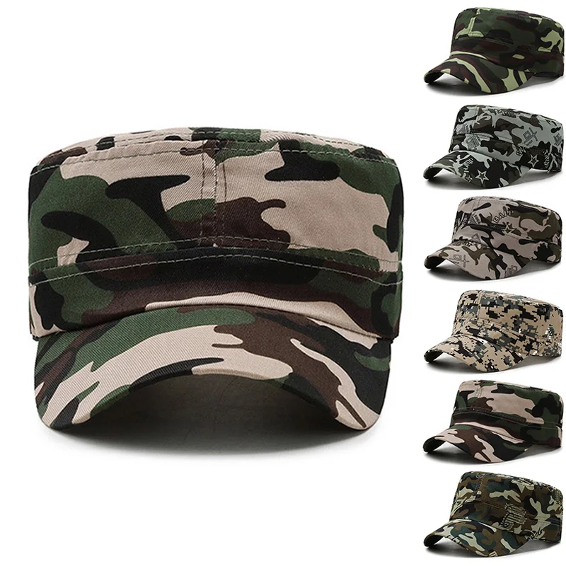 

Camouflage Flat Cap Snapback Hat Adjustable Classic Fashion Soldier Sunshade Sun Hats Summer Hunting Hiking Outdoor Sun Caps