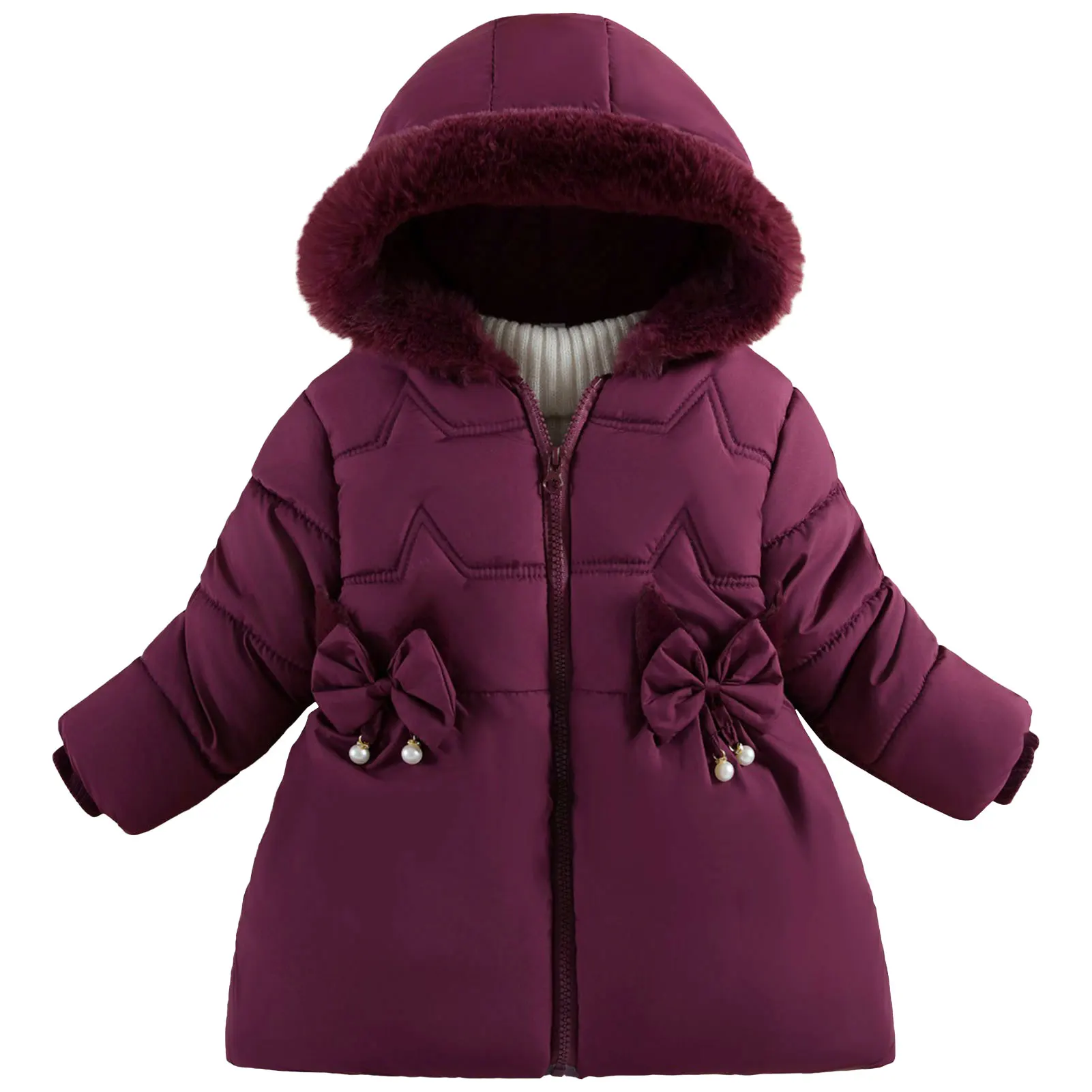 

Baby Girls Quilted Jacket,Children's Puffer Coat,Fur Hood Kids Down Cotton Coat,Warm Butterfly Windproof Toddlers Winter Jacket