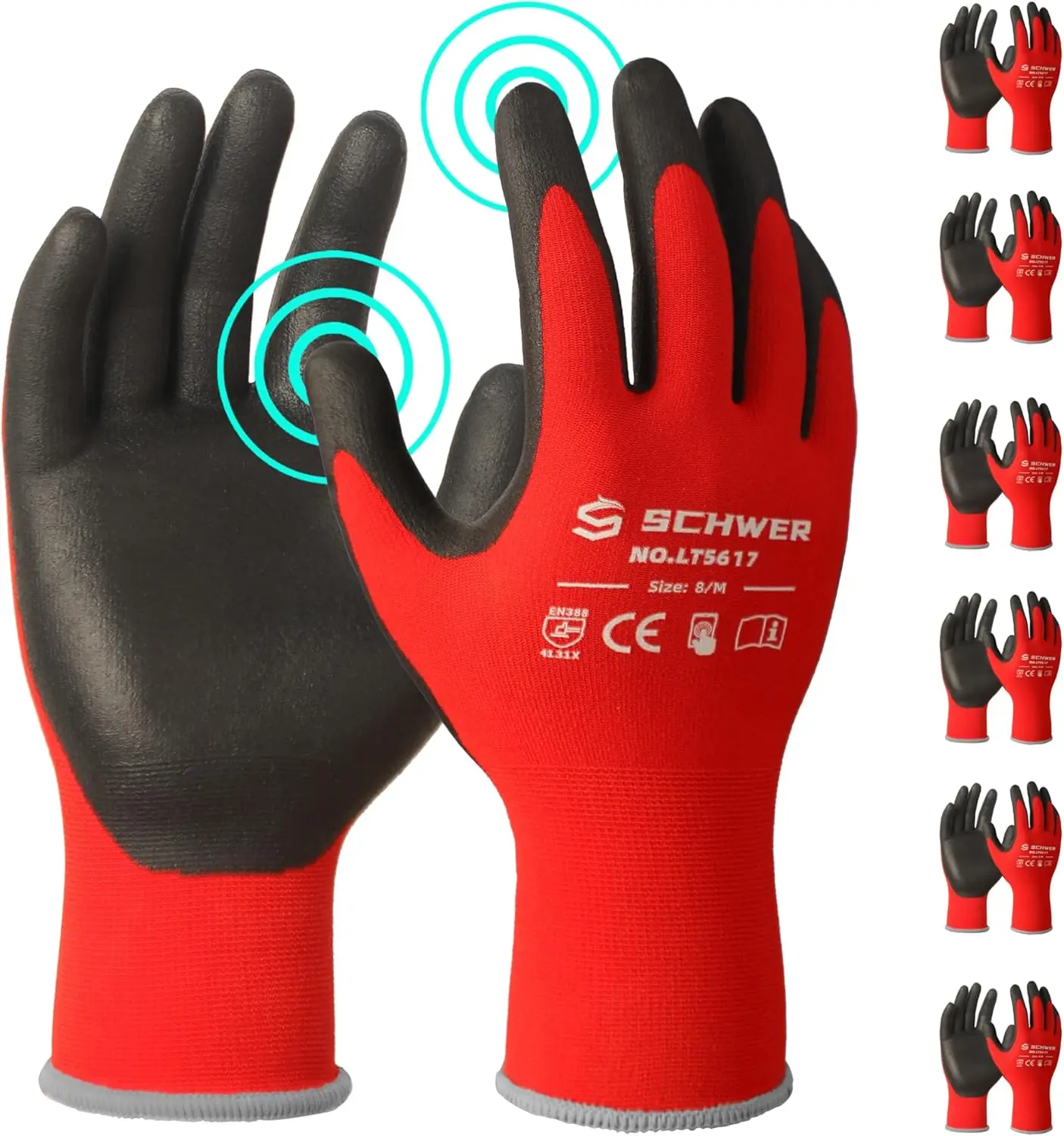 

Ultra-Comfort Safety Work Gloves, MicroFoam Nitrile Coated, Non Slip, Breathable, 6/12 Pairs, M