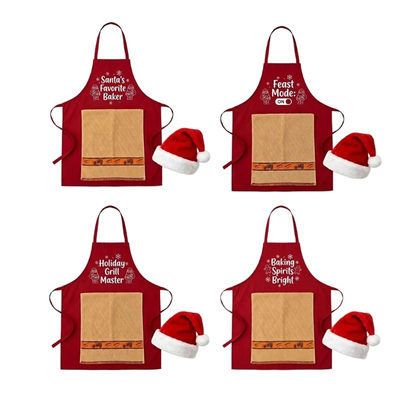 Christmas Cooking Apron with Soft Fabric, Holiday Print, Fixed Neck Loop and Waist Fastening for Baking and Kitchen Tasks 37JD
