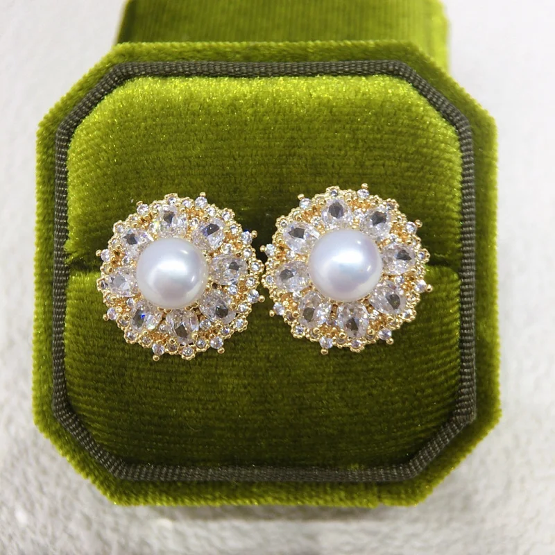 

Женские серьги из натурального пресноводного жемчуга с микро-паве из циркония, позолоченные 18 карат, сохранение цвета