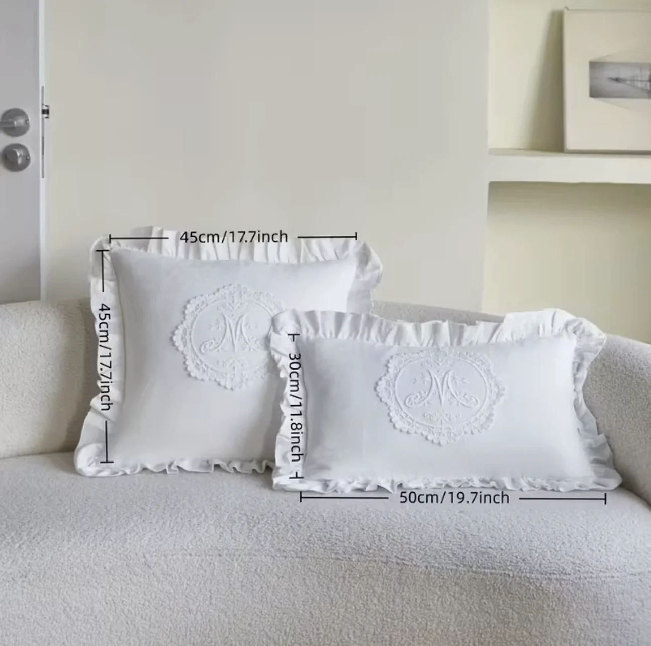 Picture 7: French Lace Pillowcase | White Square Cushion Cover with Zipper Closure, Embroidery, Polyester, Hand Wash Only