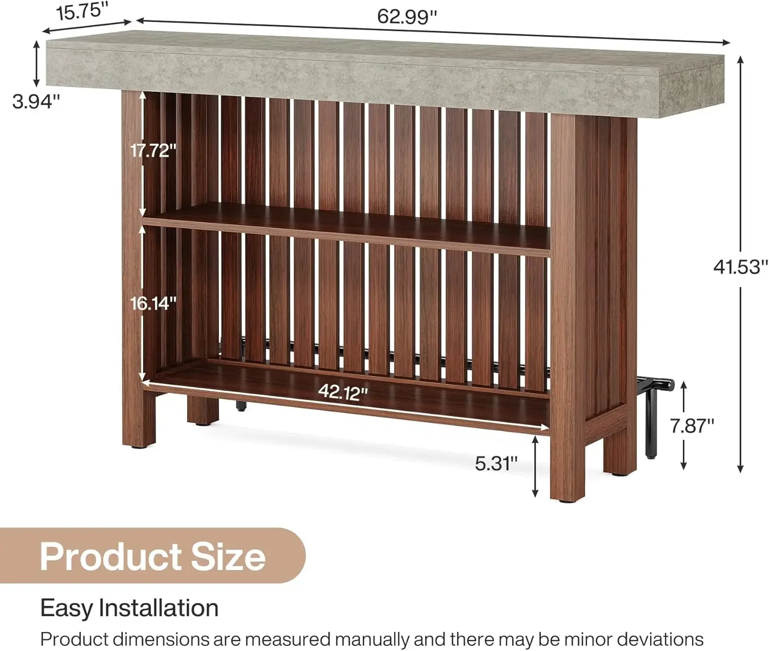 63-Inch Large Home Bar Unit, 2-Tier Mini Bar Table Height Pub Table with Footrest, Modern Coffee Bar Cabinet for Home Kitchen