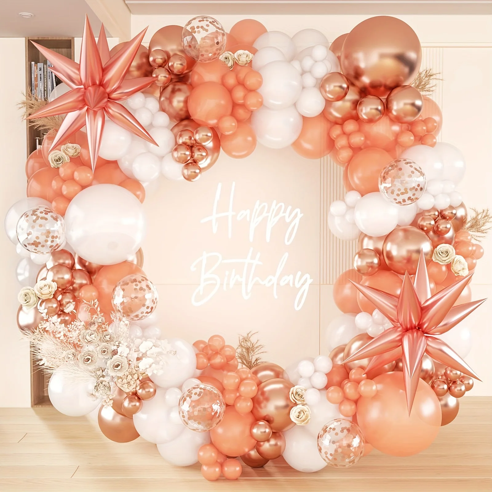 101pcs White Metal Rose Gold Balloons Exploding Star Balloons Set Birthdays Anniversaries Weddings Graduation Party Decorations