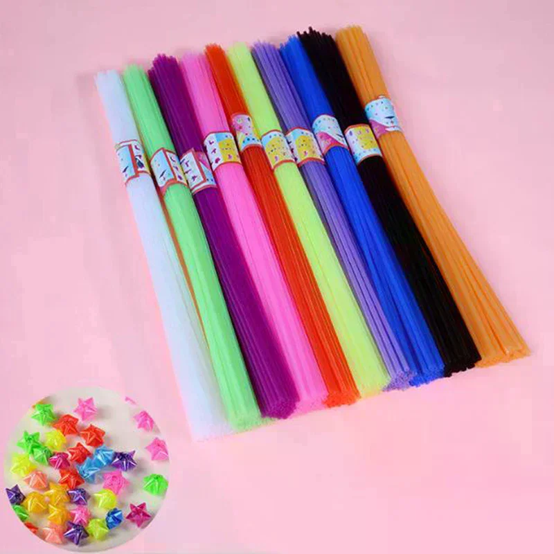 

350pc Gift DIY Children Folded Star Plastic Straw Lucky Transparent Tube Origami Perfect Gift For Birthdays Holidays