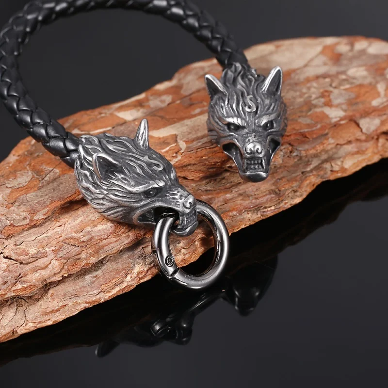 Domineering  Retro Viking Wolf Head Leather Bracelet for Men Women Personality Charm Hip Hop Punk Jewelry