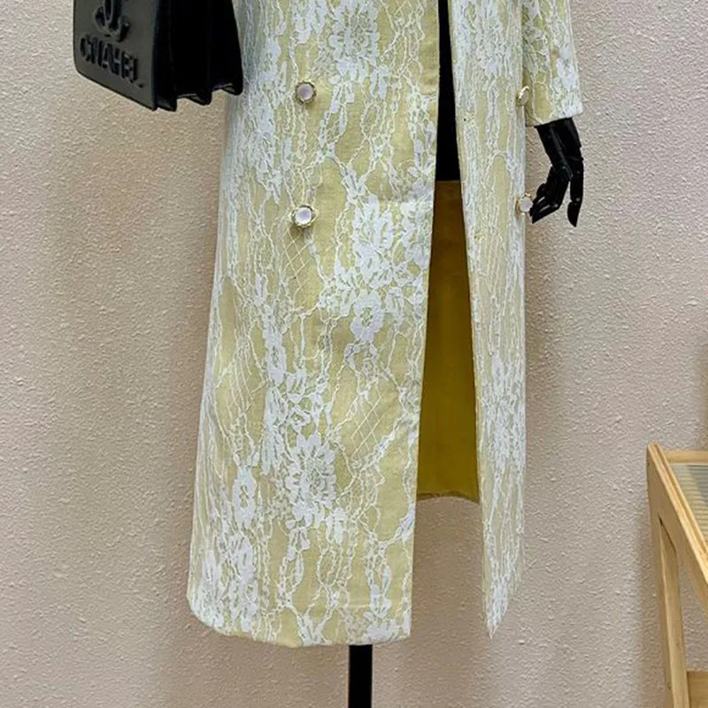 Lichte Luxe Double Breasted Knop Vrouwen Trenchcoat 2025, Lente Herfst Nieuwe Temperament Zware Industrie Vrouwen Trenchcoat H702