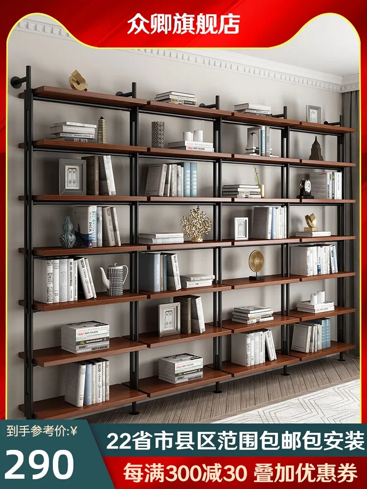 Book wall living room bookshelf wall-mounted solid wood bookcase full wall shelf