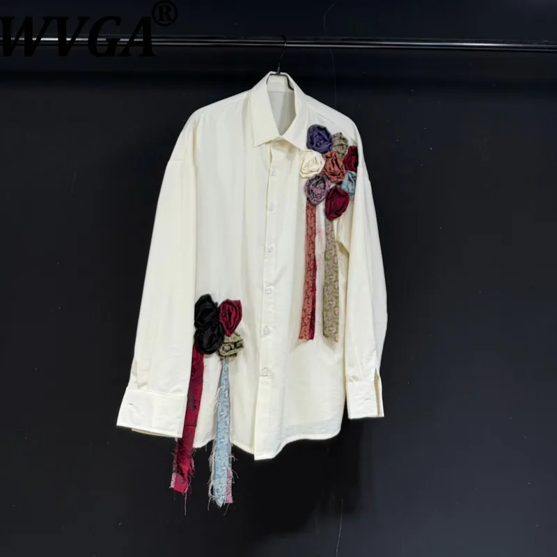 

WVGA Spring Autumn New Man Tide Three-Dimensional Flower Decoration Trendy Long Sleeved Shirts Niche Chic Casual Tops Ins W12723