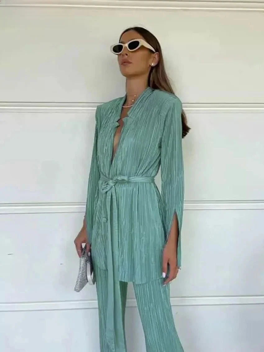 Clacive الخريف مطوي فستان أطفال مع سروال داخلي Bodycon شق بنطلون المرأة Faion Ele Busin عادية دعوى فرقة