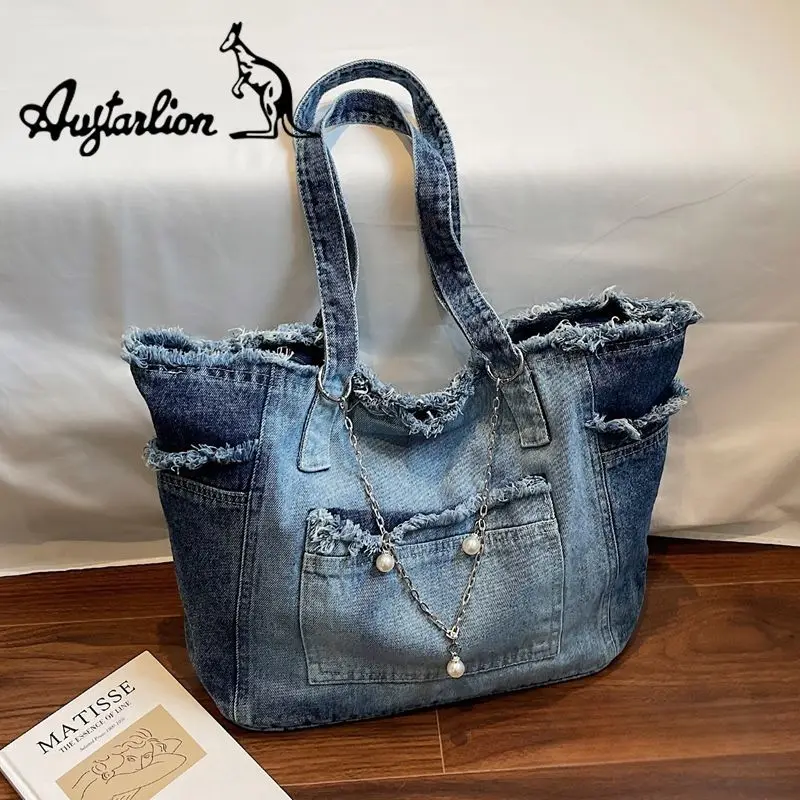 

New Large-capacity Denim Tote Bag Is Versatile for Work and Simple for Commuting Single-shoulder Bags Fashion Women Package