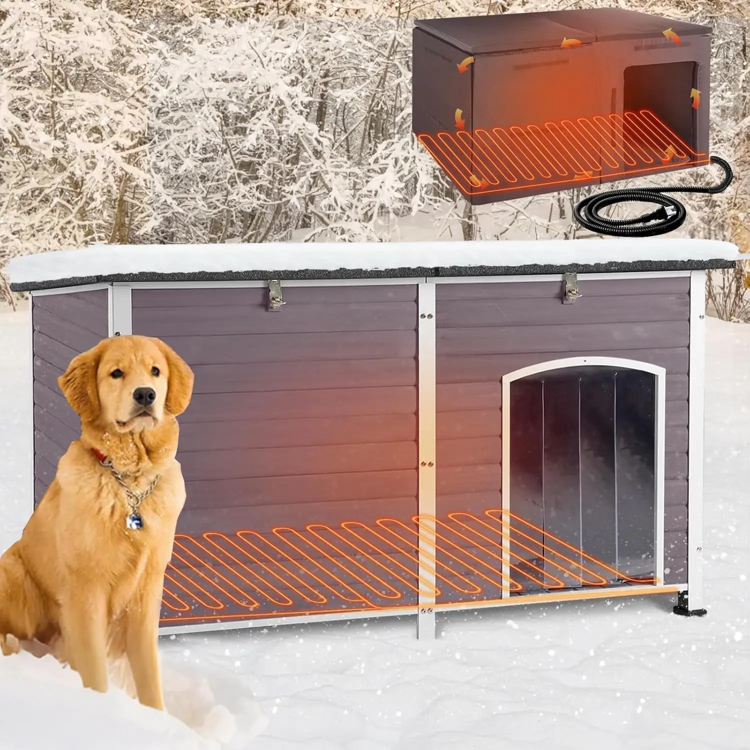 

Большой утепленный домик для собак Aivituvin, уличная будка с изоляционным вкладышем, 59 дюймов, конструкция с железным каркасом, всесезонная защита от непогоды