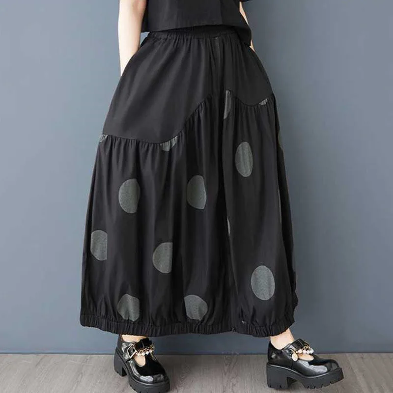 Spódnica damska HKSH na wiosnę i jesień, w kropki, z elastyczną talią, zapinana na zamek, plisowana, elegancka, szykowna, codzienna, oversize, model HK13769