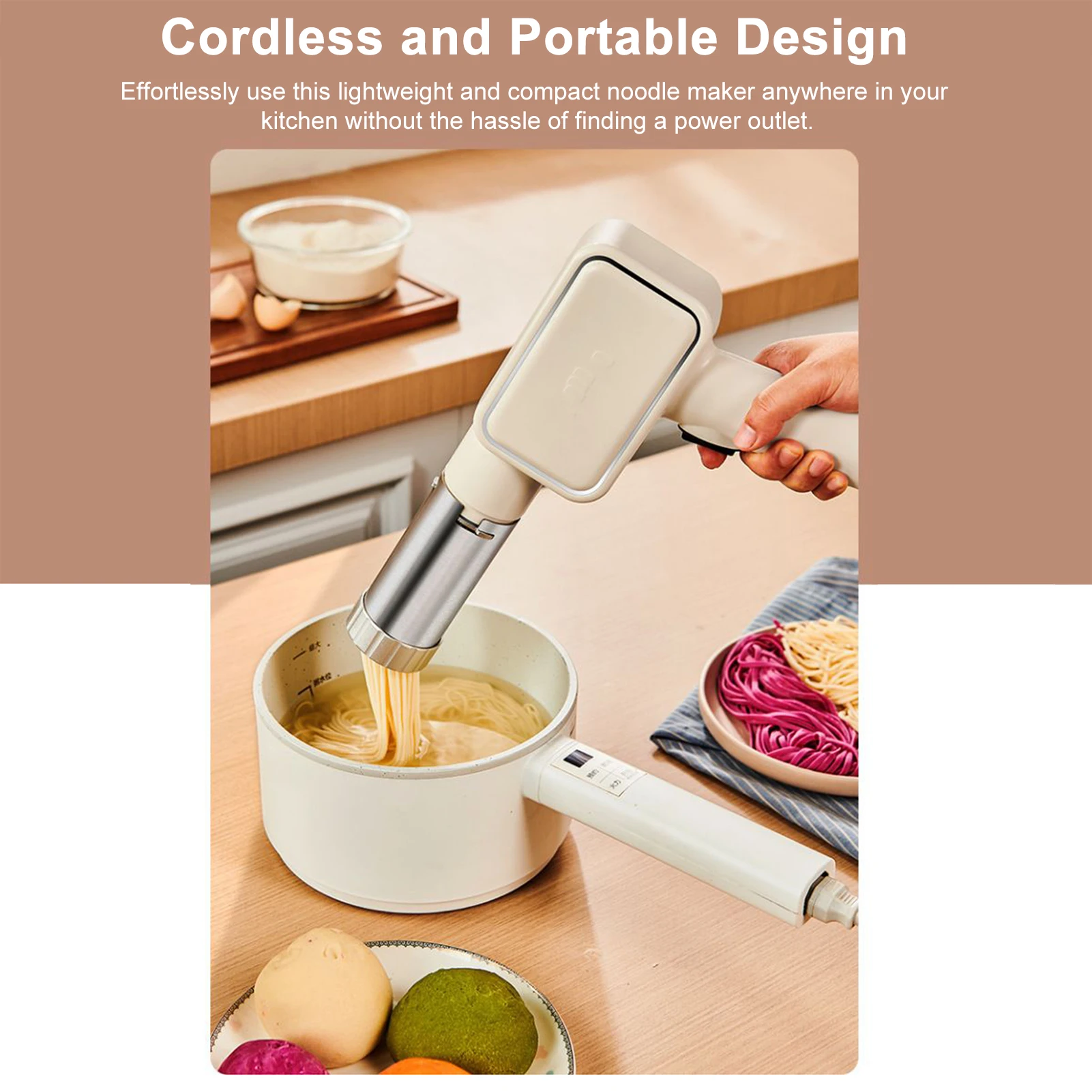 

Handheld Noodle Maker Cordless Electric Pasta Machine with 9 Noodle Molds Noodle Pressing Machine for Homemade Noodles Cooking